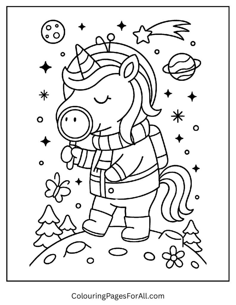 Astronaut unicorn on the moon coloring page with stars 2 pdf