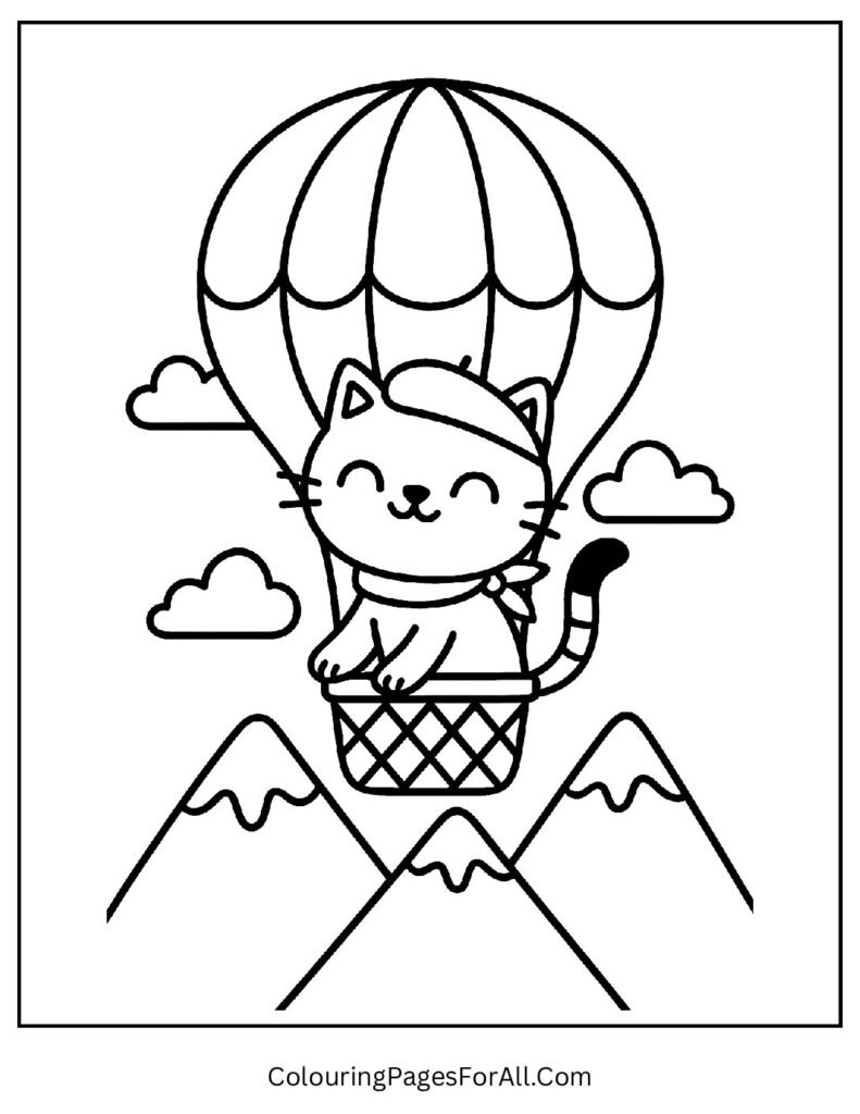 Cat napping in cozy book nook with candles coloring page