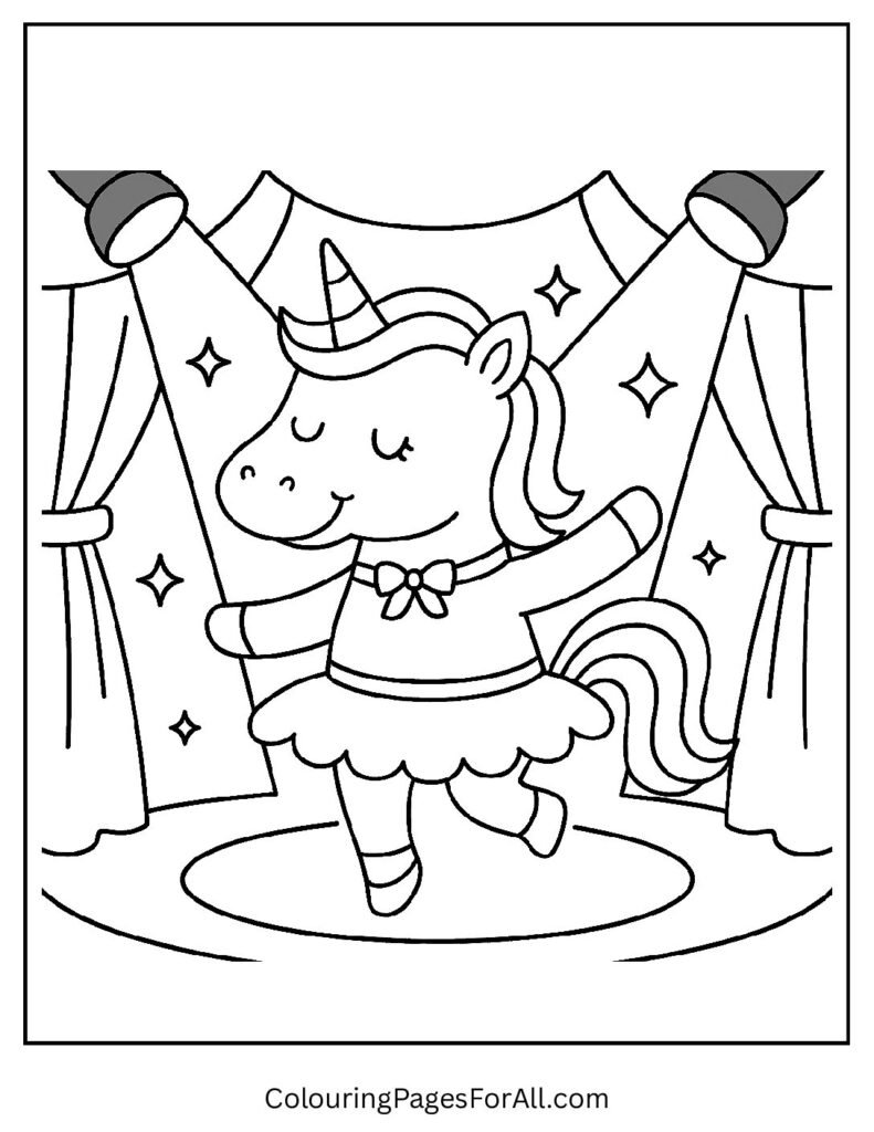 Circus unicorn performer coloring page under big top tent 4 pdf