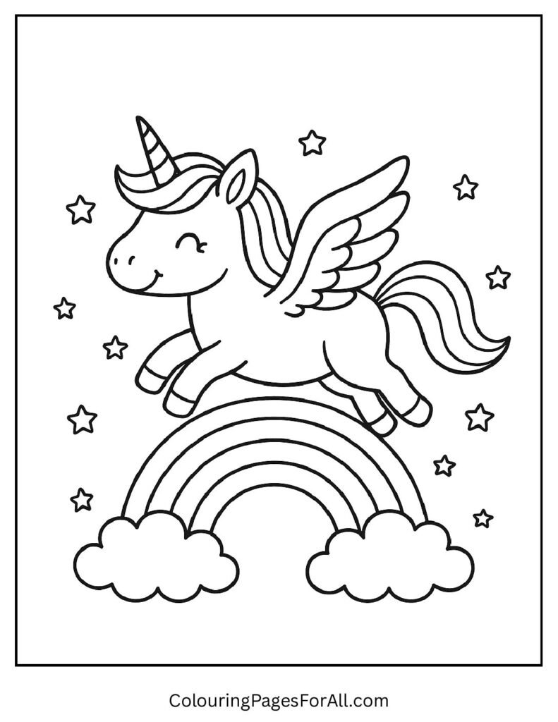 Flying unicorn over a rainbow detailed coloring sheet 1 3 pdf