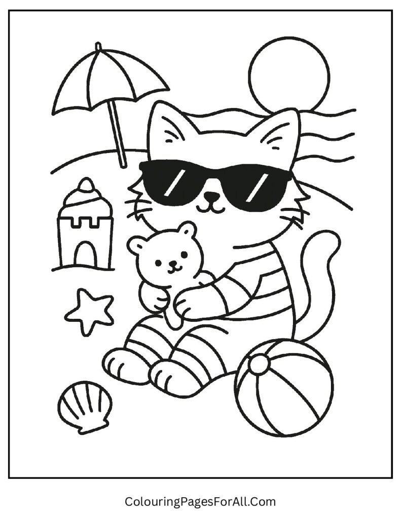 Beach Day Cat with Sunglasses