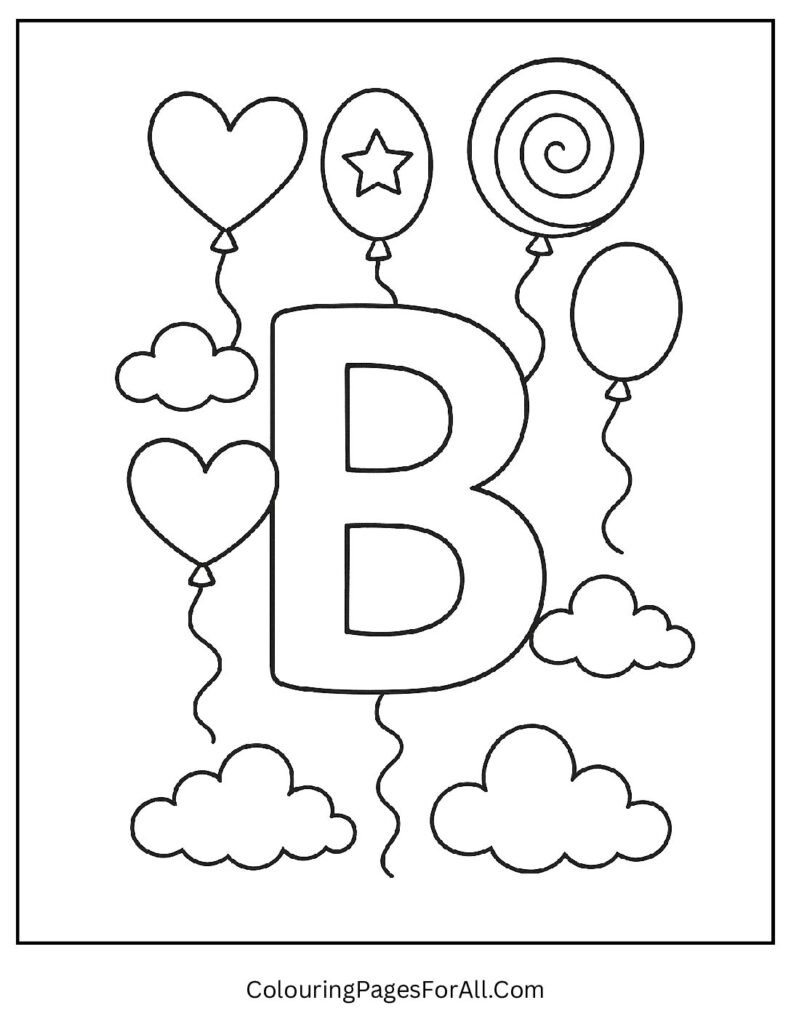 Letter B Balloons Coloring Page – Fun Balloon-Themed Alphabet Printable