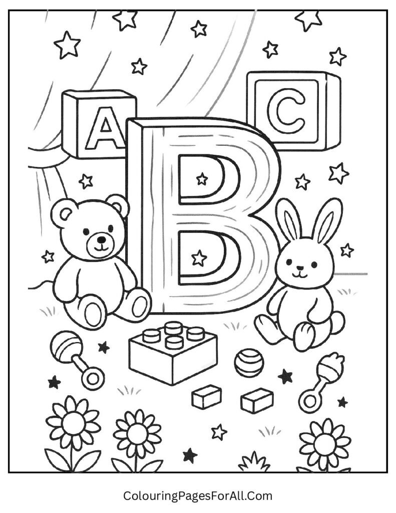 Letter B Block Coloring Page – Toy Block Alphabet Coloring Page with Letter B