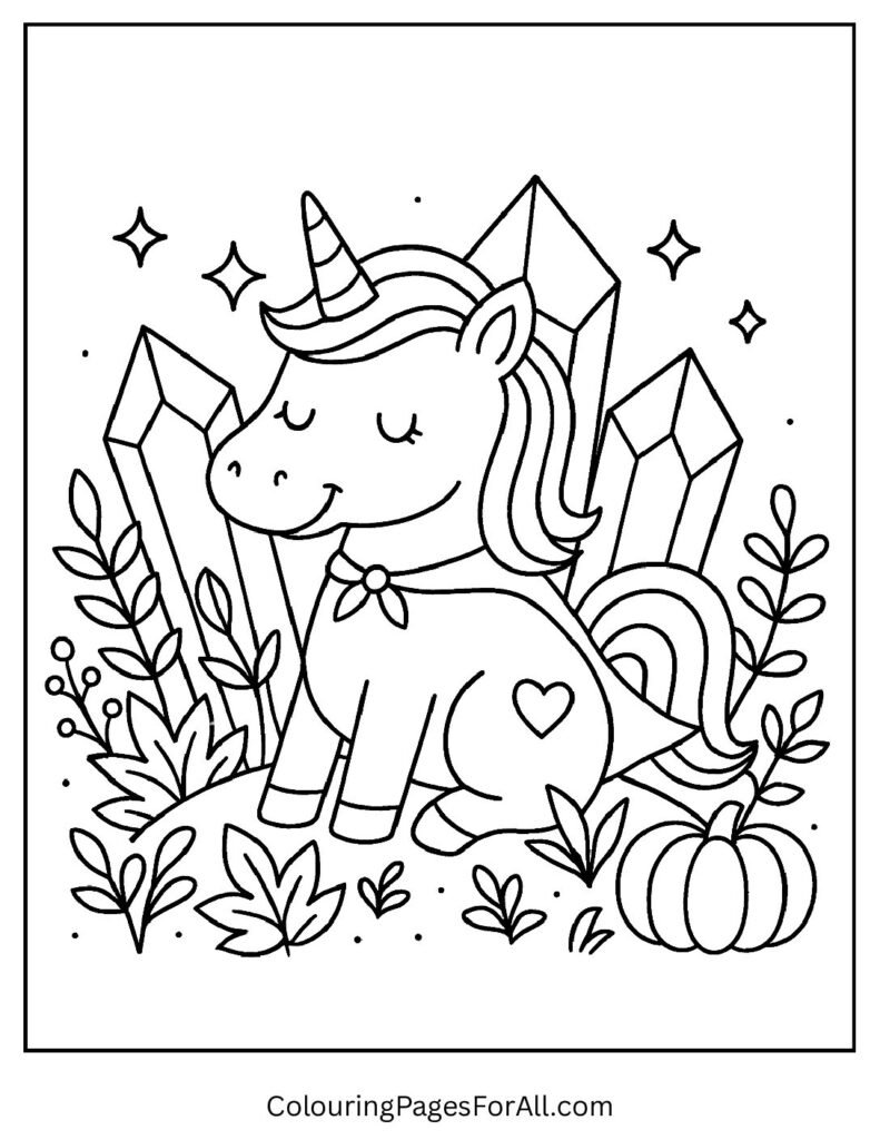 Magical crystal unicorn coloring page with fantasy stones 1 pdf