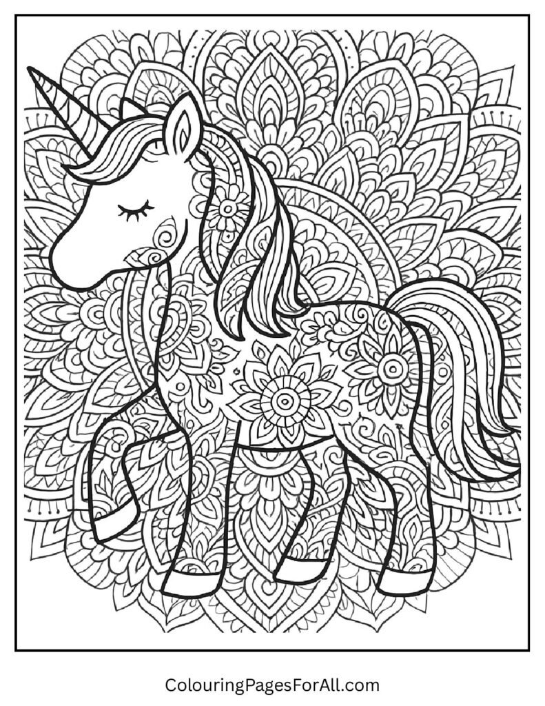 Mandala unicorn coloring page for detailed unicorn art 1 2 pdf