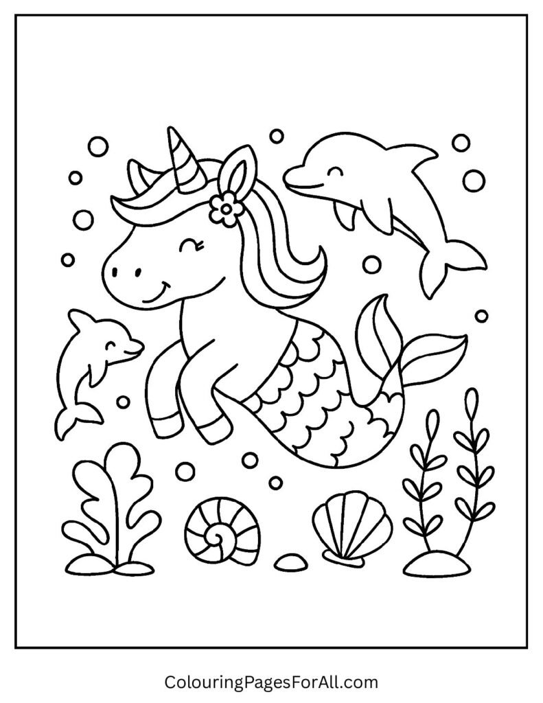 Underwater mermaid unicorn coloring page for girls 1 pdf