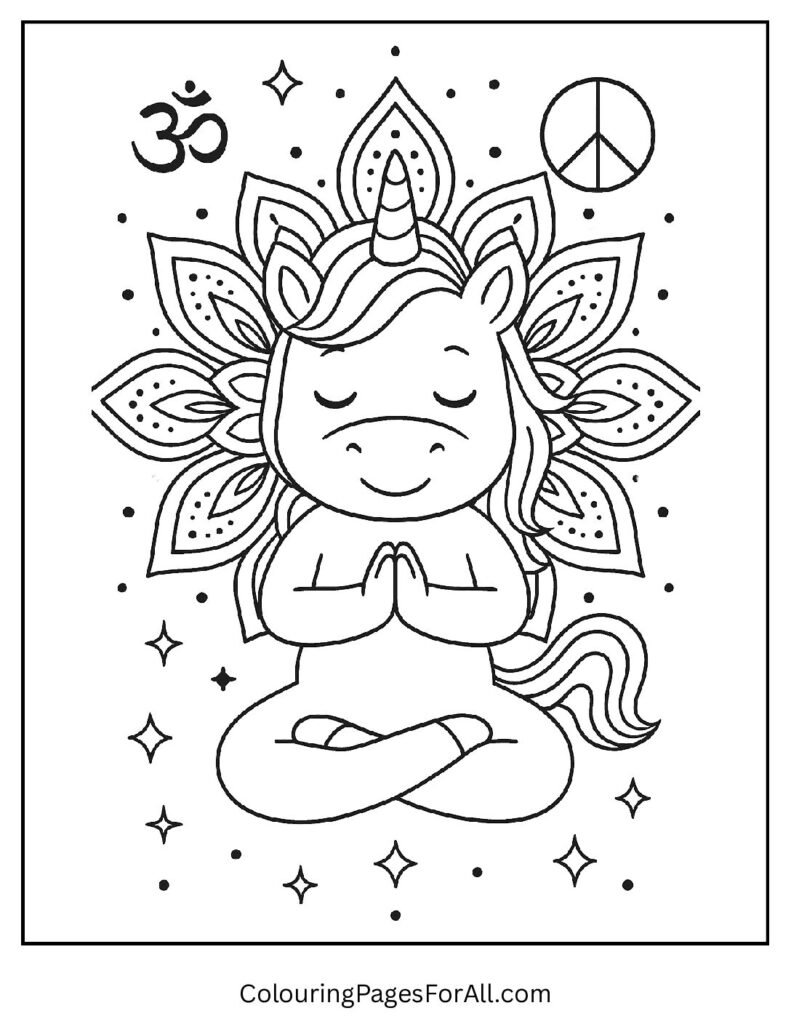 Yoga unicorn coloring page with relaxing mandala background 1 pdf