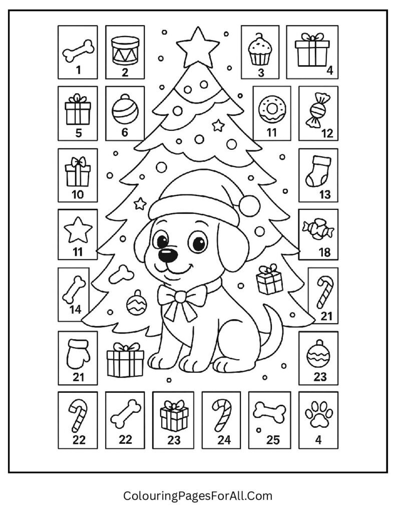 Holiday advent calendar with cute dogs and gifts revealed